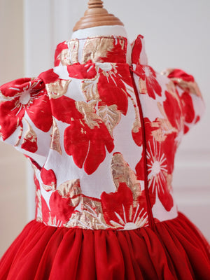 Annika Jacquard Dress in Red | Pre-order