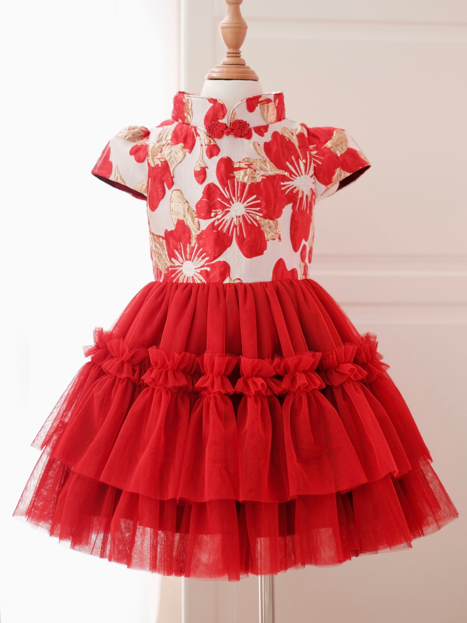 Annika Jacquard Dress in Red | Pre-order