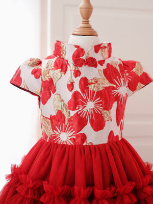 Annika Jacquard Dress in Red | Pre-order