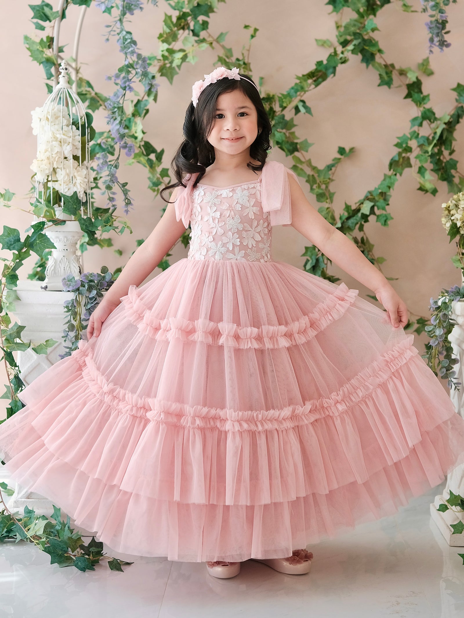 Imogen Long Tutu Dress in Cherry Blossom