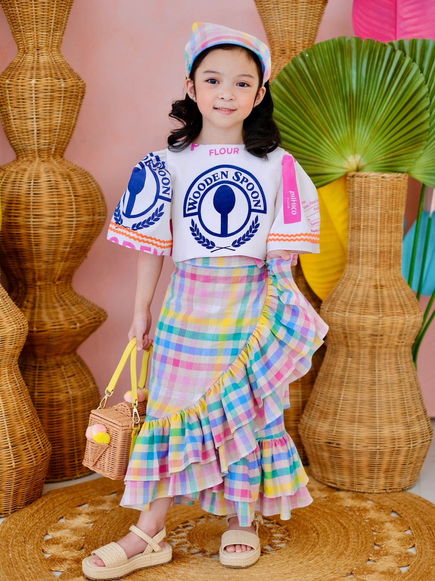 Amparo Linen Wrap Skirt | Rainbow Gingham