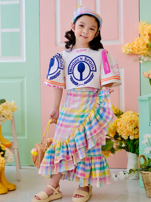 Amparo Linen Wrap Skirt | Rainbow Gingham