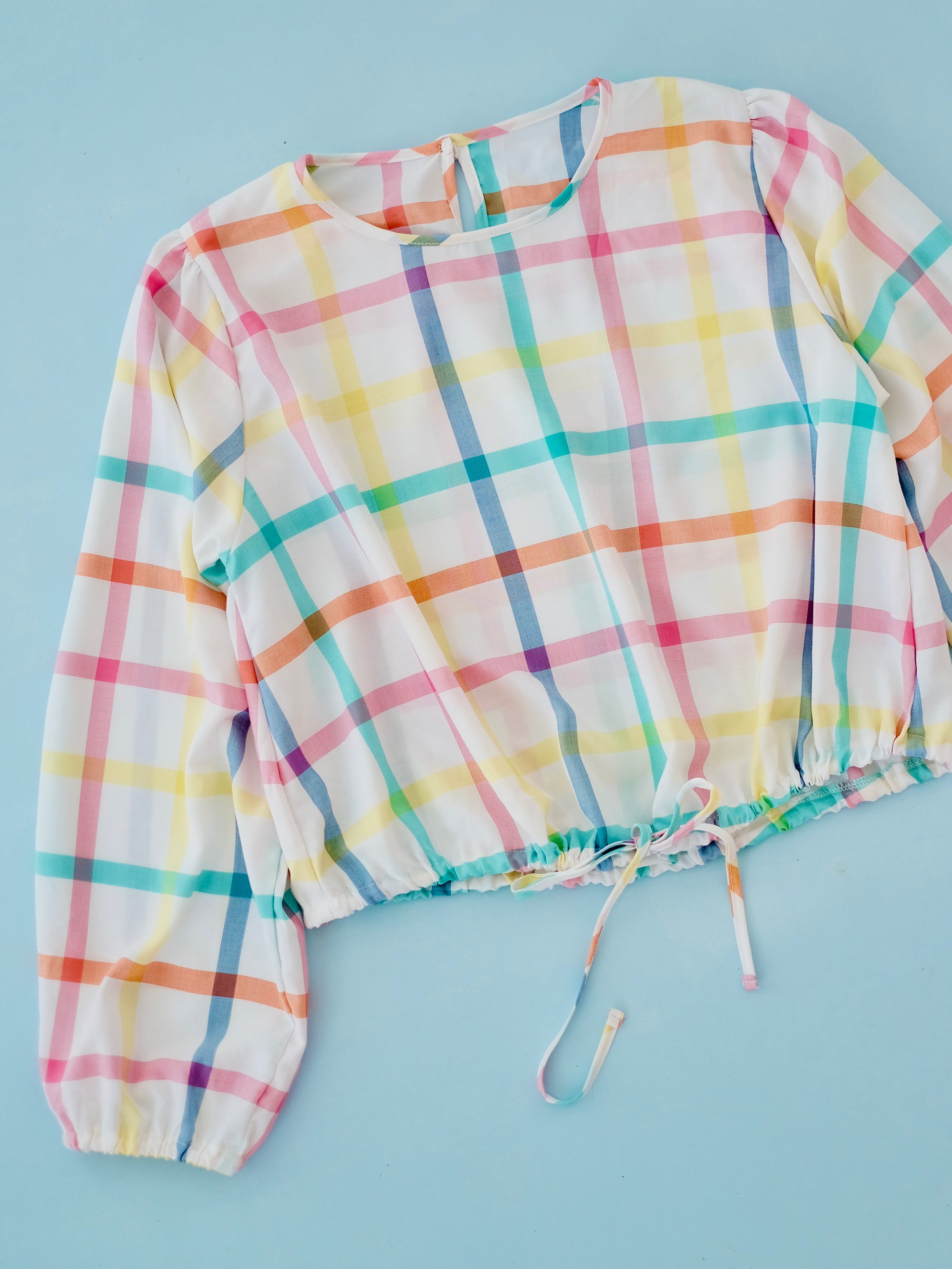 Aria Drawstring Top in Rainbow Grid | Women