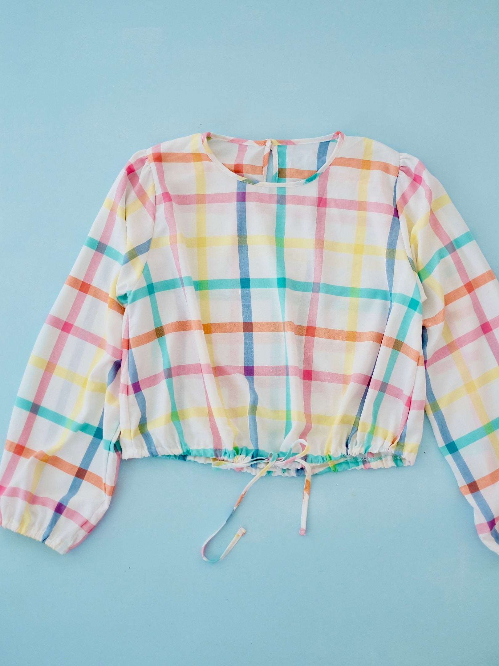 Aria Drawstring Top in Rainbow Grid | Women