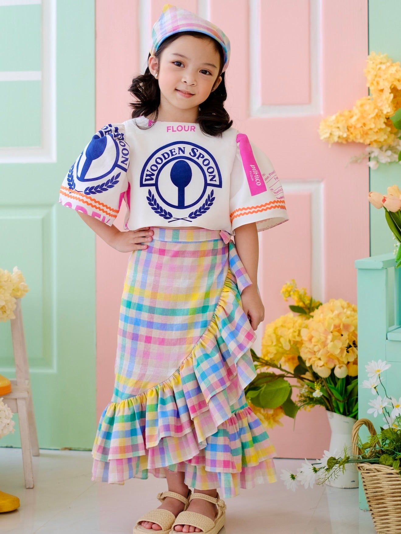 Amparo Linen Wrap Skirt | Rainbow Gingham