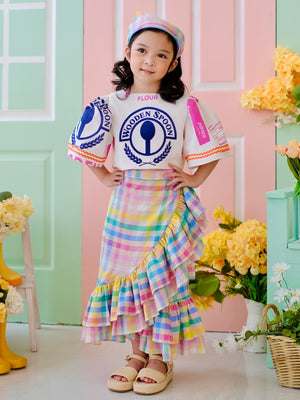 Amparo Linen Wrap Skirt | Rainbow Gingham