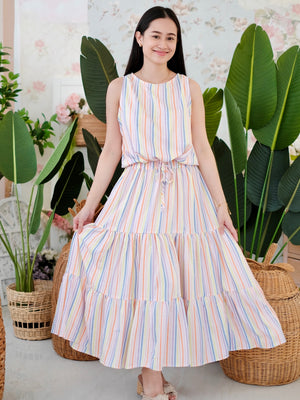 Aila Drawstring Top | Rainbow Stripes
