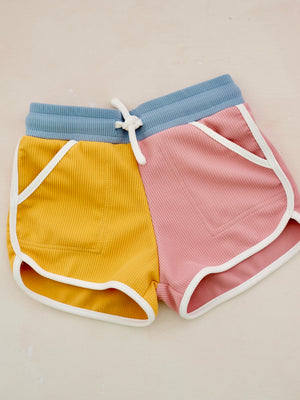 Ringer Shorts | Blue, Yellow, Pink