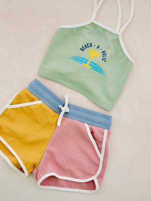 Ringer Shorts | Blue, Yellow, Pink