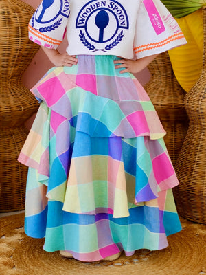 Lana Linen Skirt | Rainbow Plaid