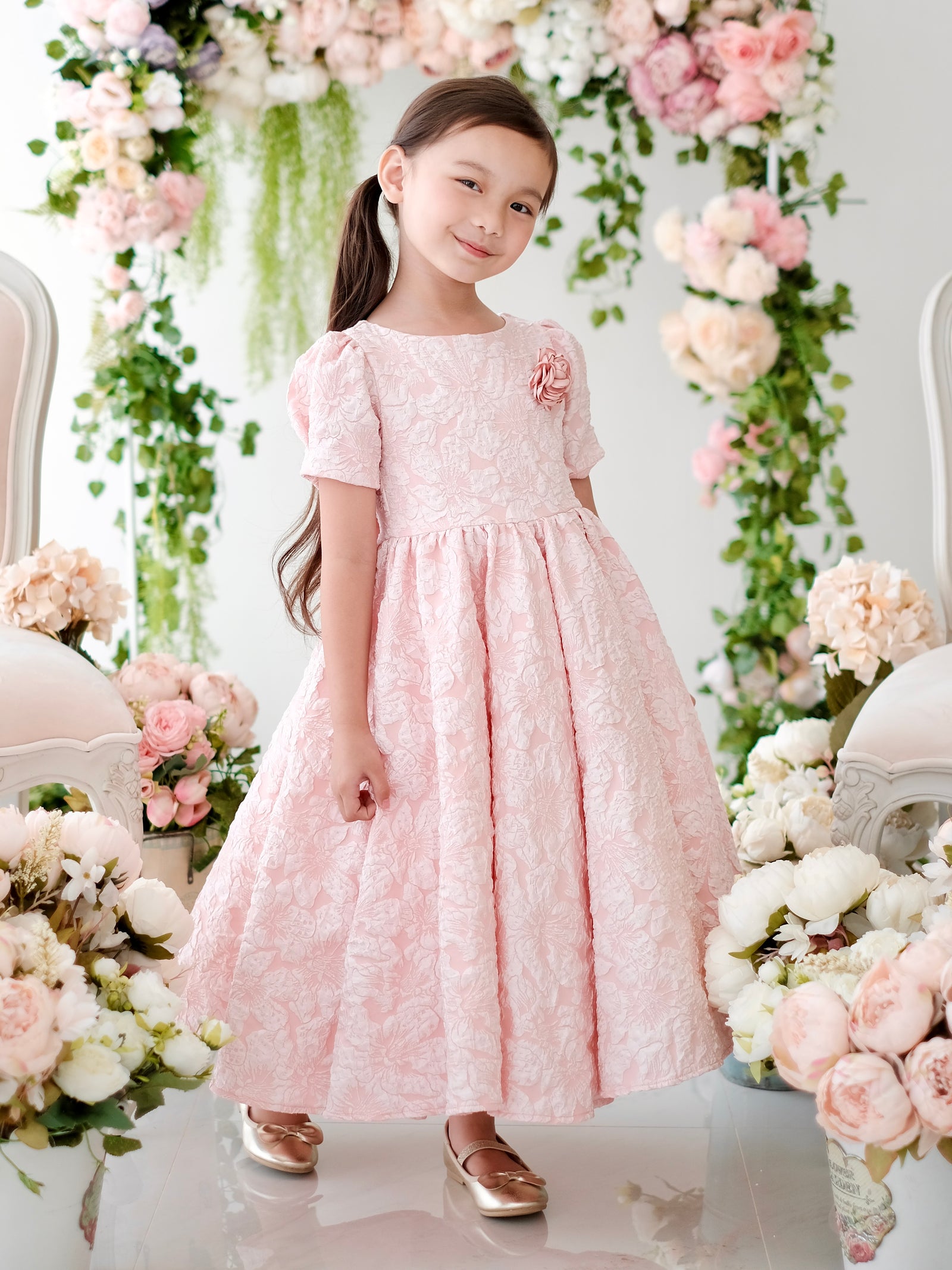 Blair Jacquard Midi Dress in Blush
