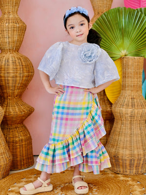 Amparo Linen Wrap Skirt | Rainbow Gingham