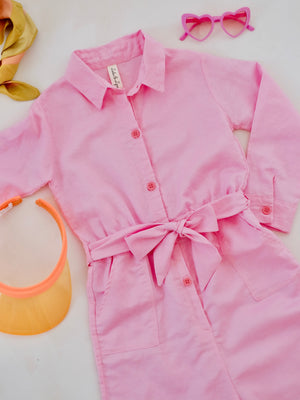 Renee Linen Jumpsuit in Bubblegum Pink