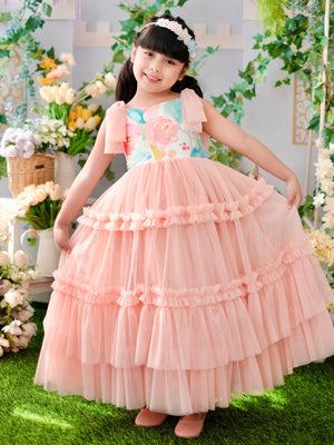 Imogen Long Tutu Dress  | Peach Floral