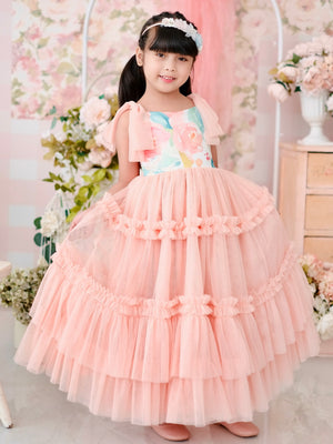 Imogen Long Tutu Dress  | Peach Floral