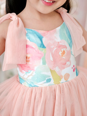 Imogen Long Tutu Dress  | Peach Floral