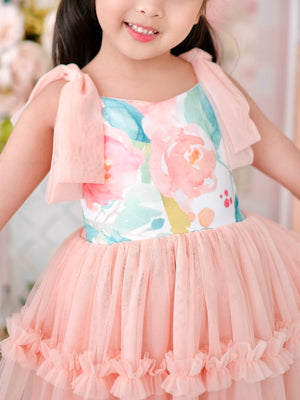 Imogen Long Tutu Dress  | Peach Floral