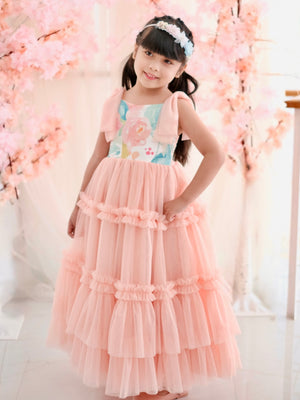 Imogen Long Tutu Dress  | Peach Floral