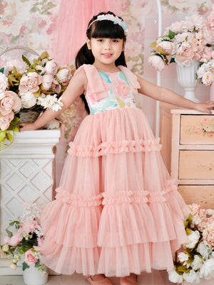 Imogen Long Tutu Dress  | Peach Floral