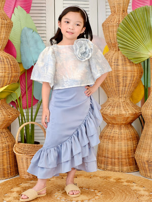 Amparo Wrap Skirt | Dusty Blue Silk Crepe