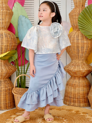 Amparo Wrap Skirt | Dusty Blue Silk Crepe