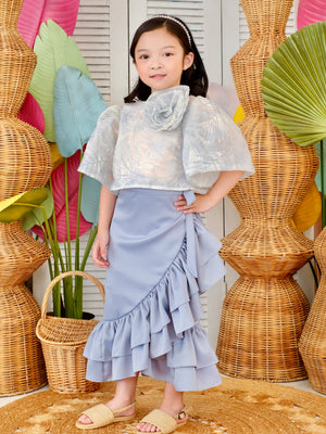 Amparo Wrap Skirt | Dusty Blue Silk Crepe