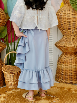 Amparo Wrap Skirt | Dusty Blue Silk Crepe
