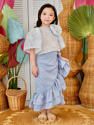 Amparo Wrap Skirt | Dusty Blue Silk Crepe