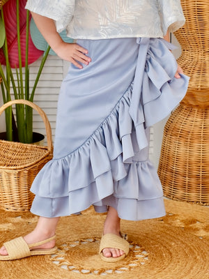 Amparo Wrap Skirt | Dusty Blue Silk Crepe