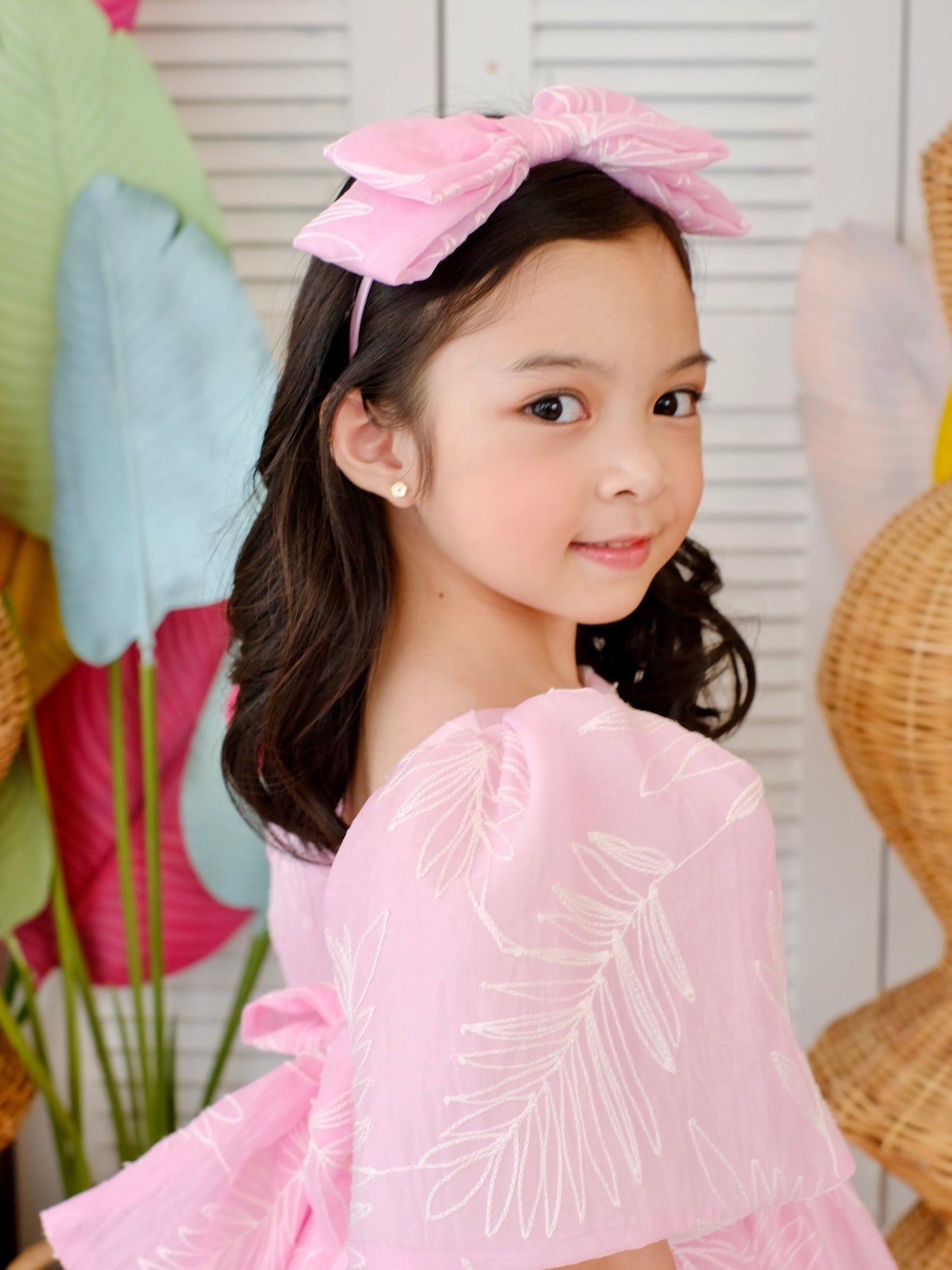 Pink Embroidered Double Bow Headband