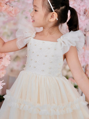 Lilianne Long Midi Dress in Cream