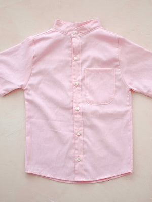 Collarless Shirt | Pink Stripes