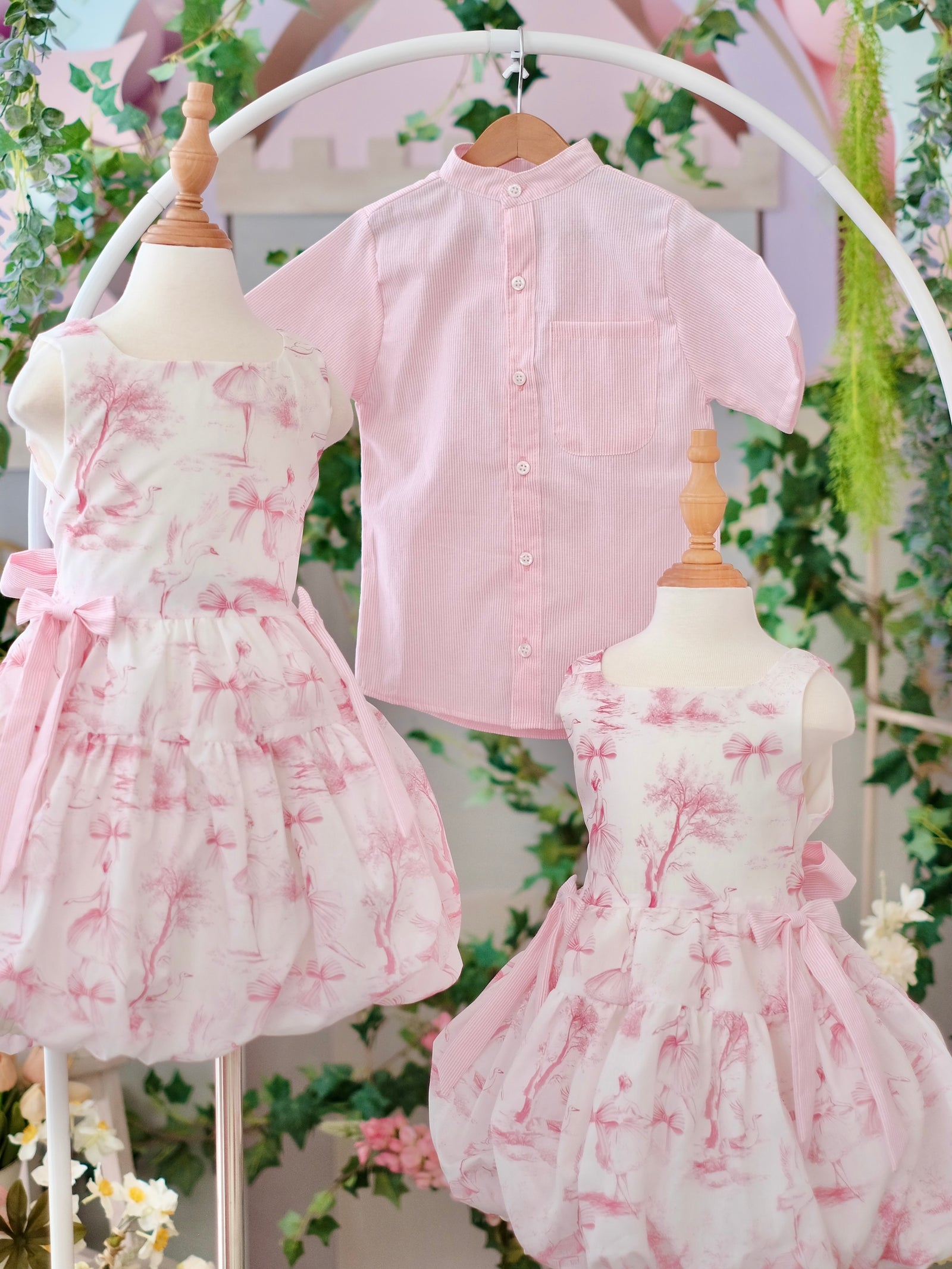 Collarless Shirt | Pink Stripes