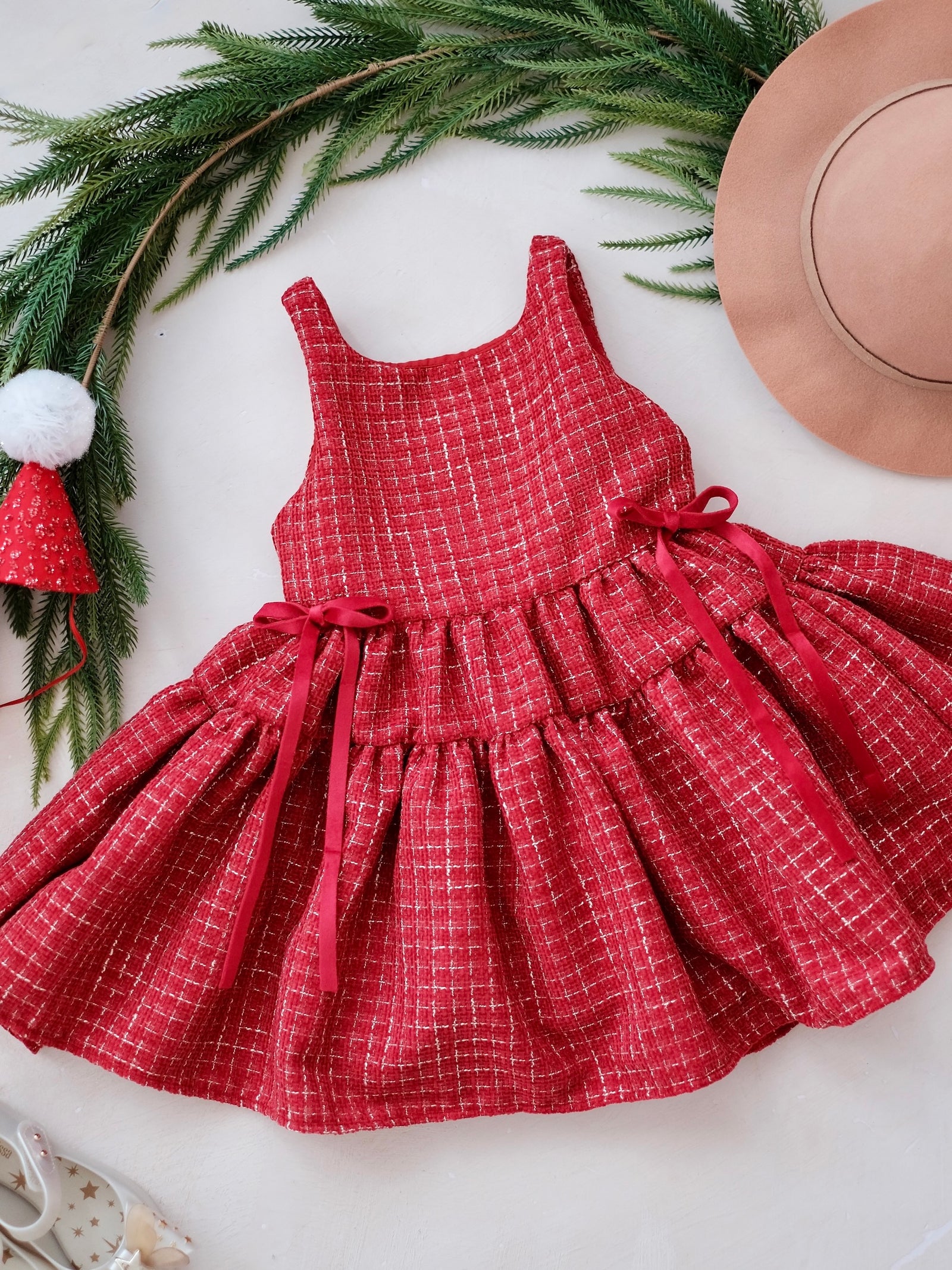 Sandrine Tweed Dress in Red