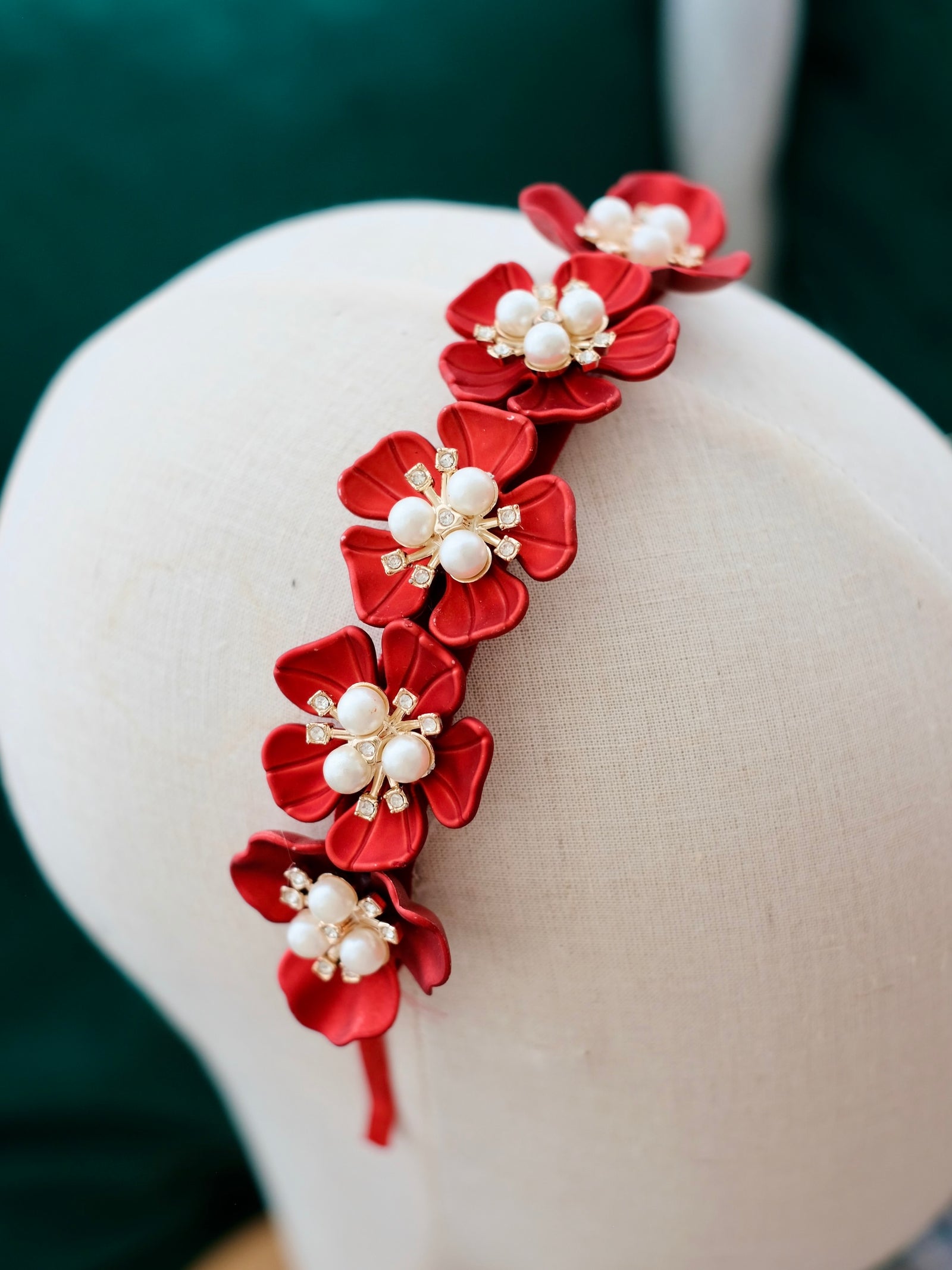 Frosted Floral Headband in Red | Pre-order