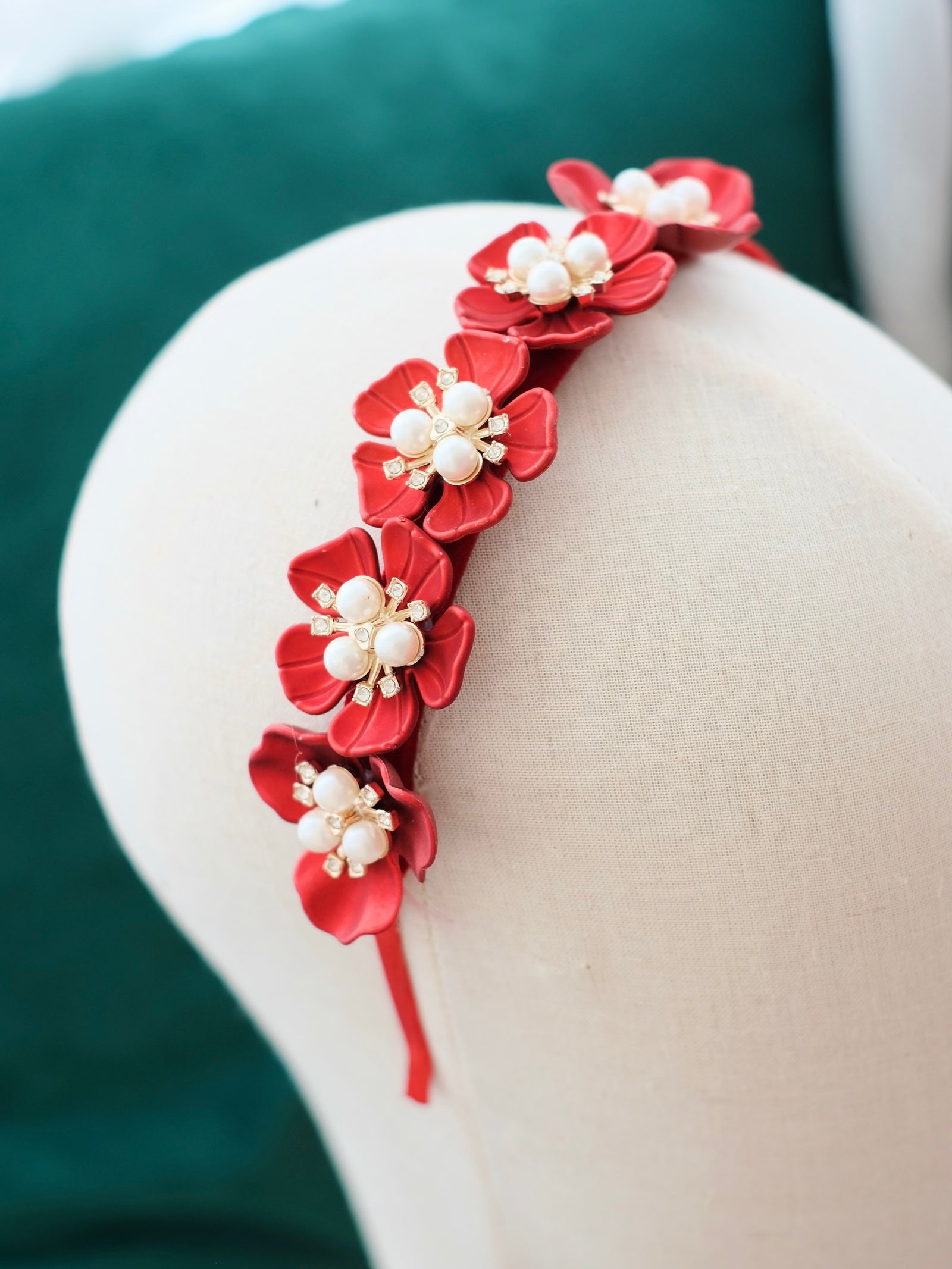 Frosted Floral Headband in Red | Pre-order