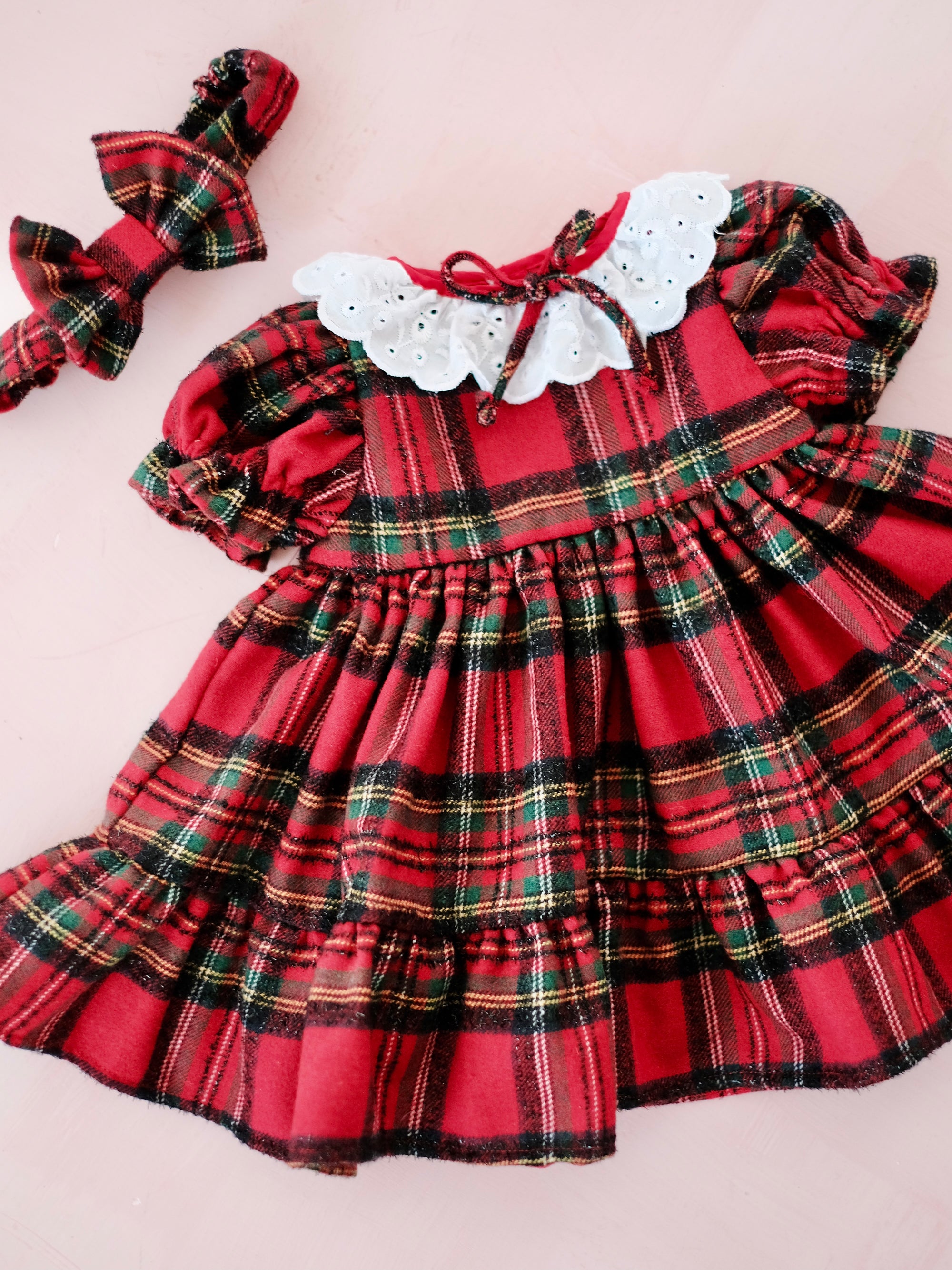 Presley Dress | Set with Headband  | Red Tartan