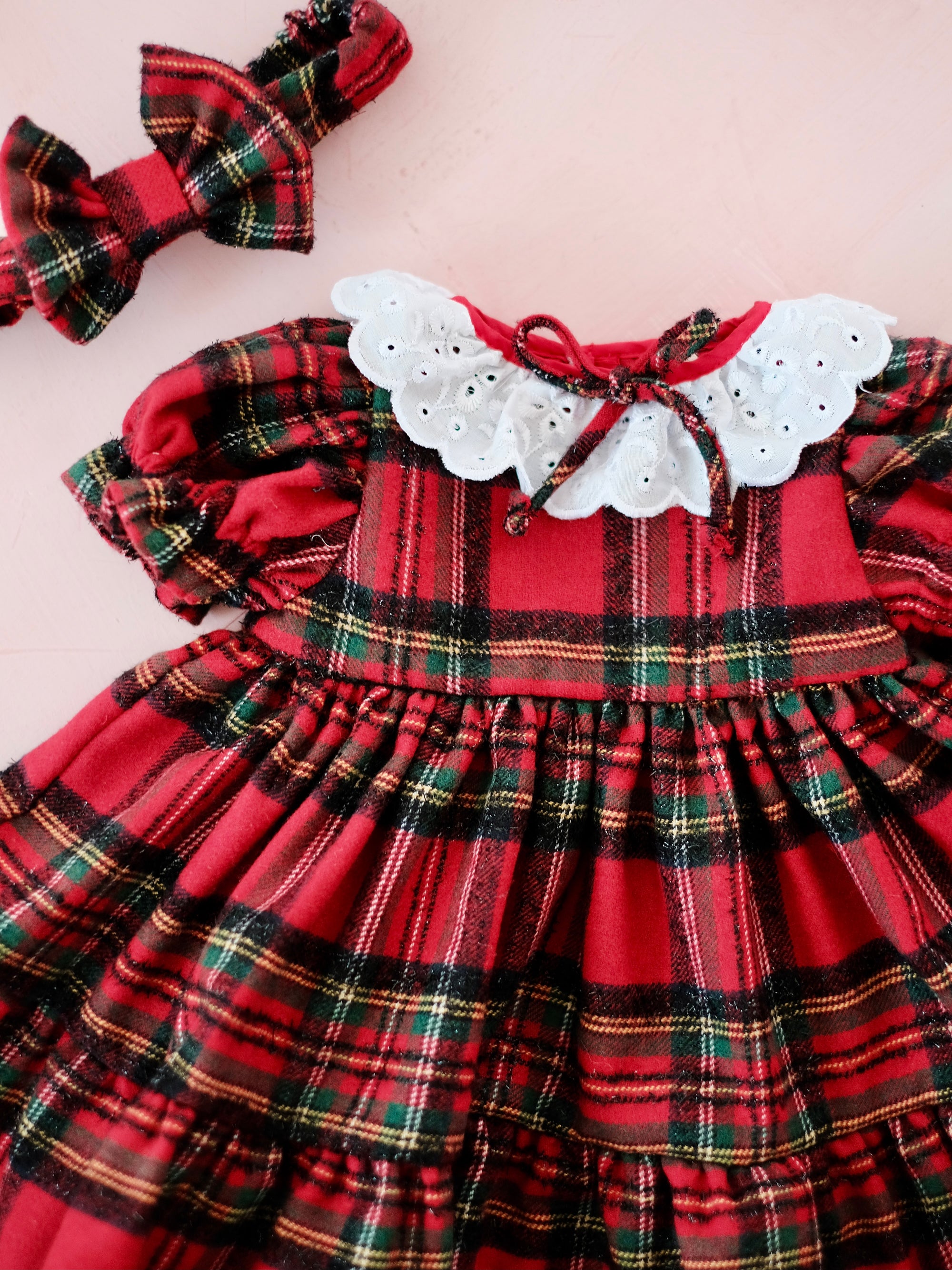 Presley Dress | Set with Headband  | Red Tartan