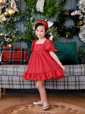 Maisie Doll Dress with Bow Clip | Red