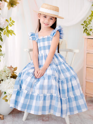 Amina in Linen Gingham | Long Midi Dress