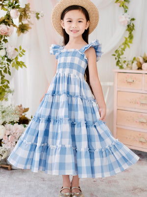 Amina in Linen Gingham | Long Midi Dress
