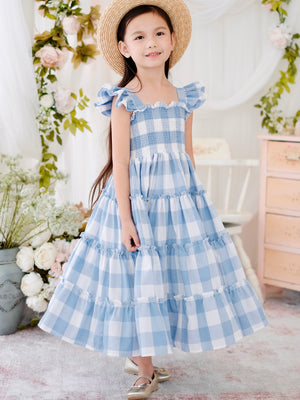 Amina in Linen Gingham | Long Midi Dress