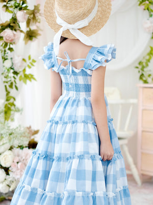 Amina in Linen Gingham | Long Midi Dress