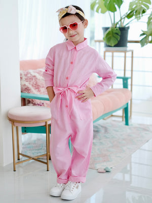 Renee Linen Jumpsuit in Bubblegum Pink