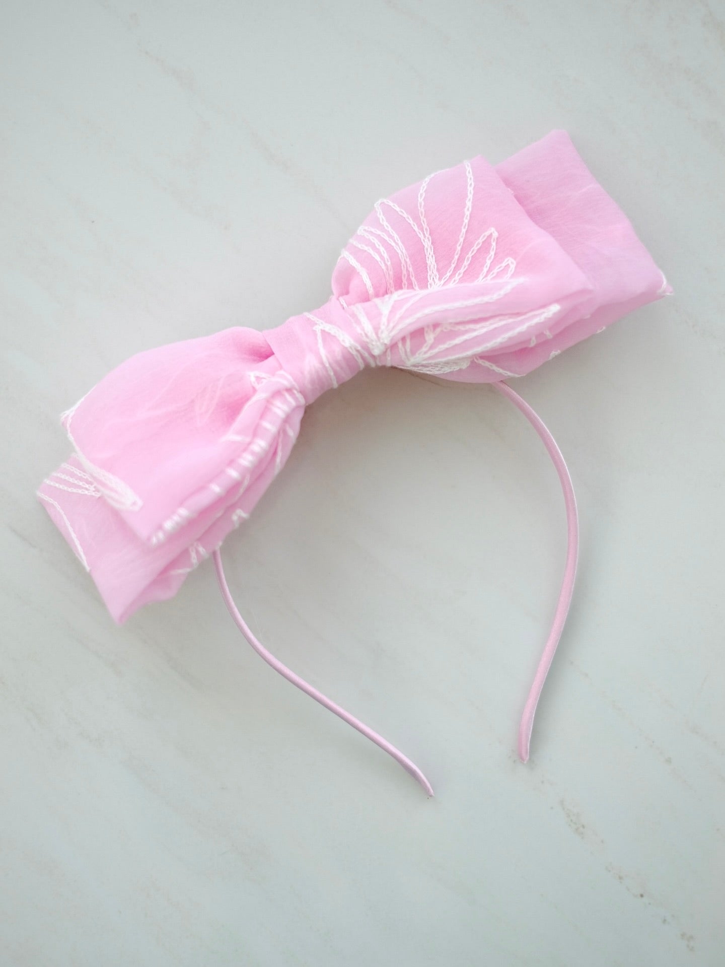 Pink Embroidered Double Bow Headband