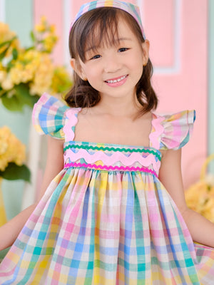 Tilda Midi Dress in Rainbow Gingham Linen