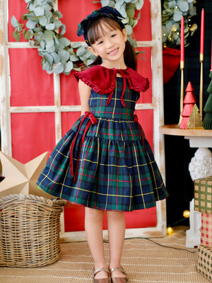 Sandrine Dress in Green Tartan | Pre-order