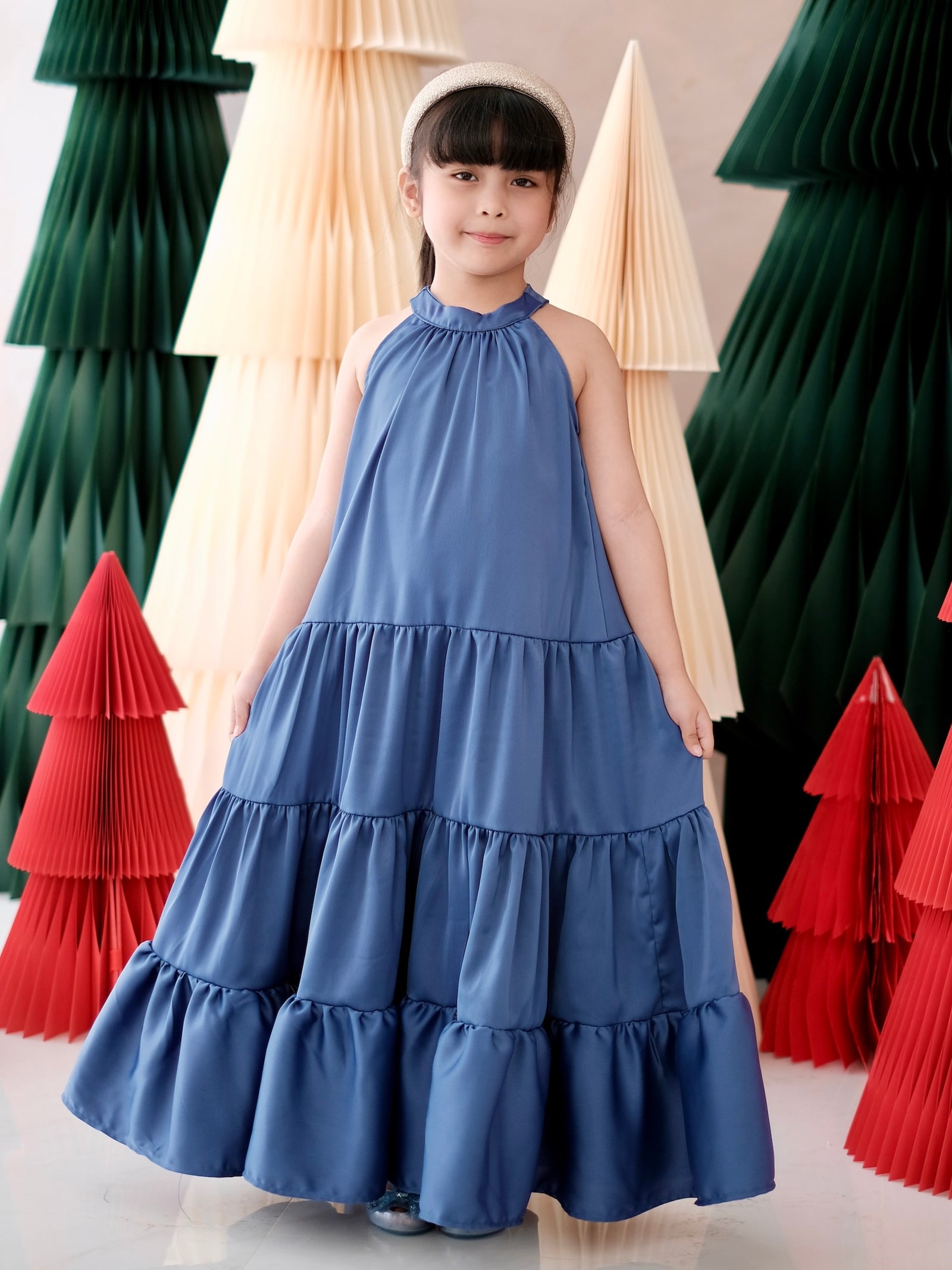 Palma Maxi Dress with Sash | Muted Cobalt