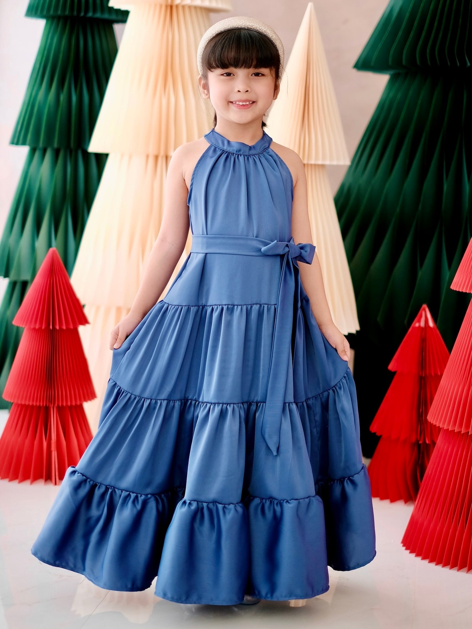 Palma Maxi Dress with Sash | Muted Cobalt