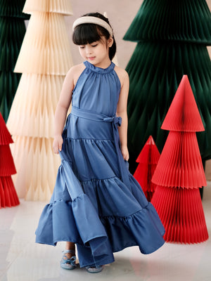 Palma Maxi Dress with Sash | Muted Cobalt